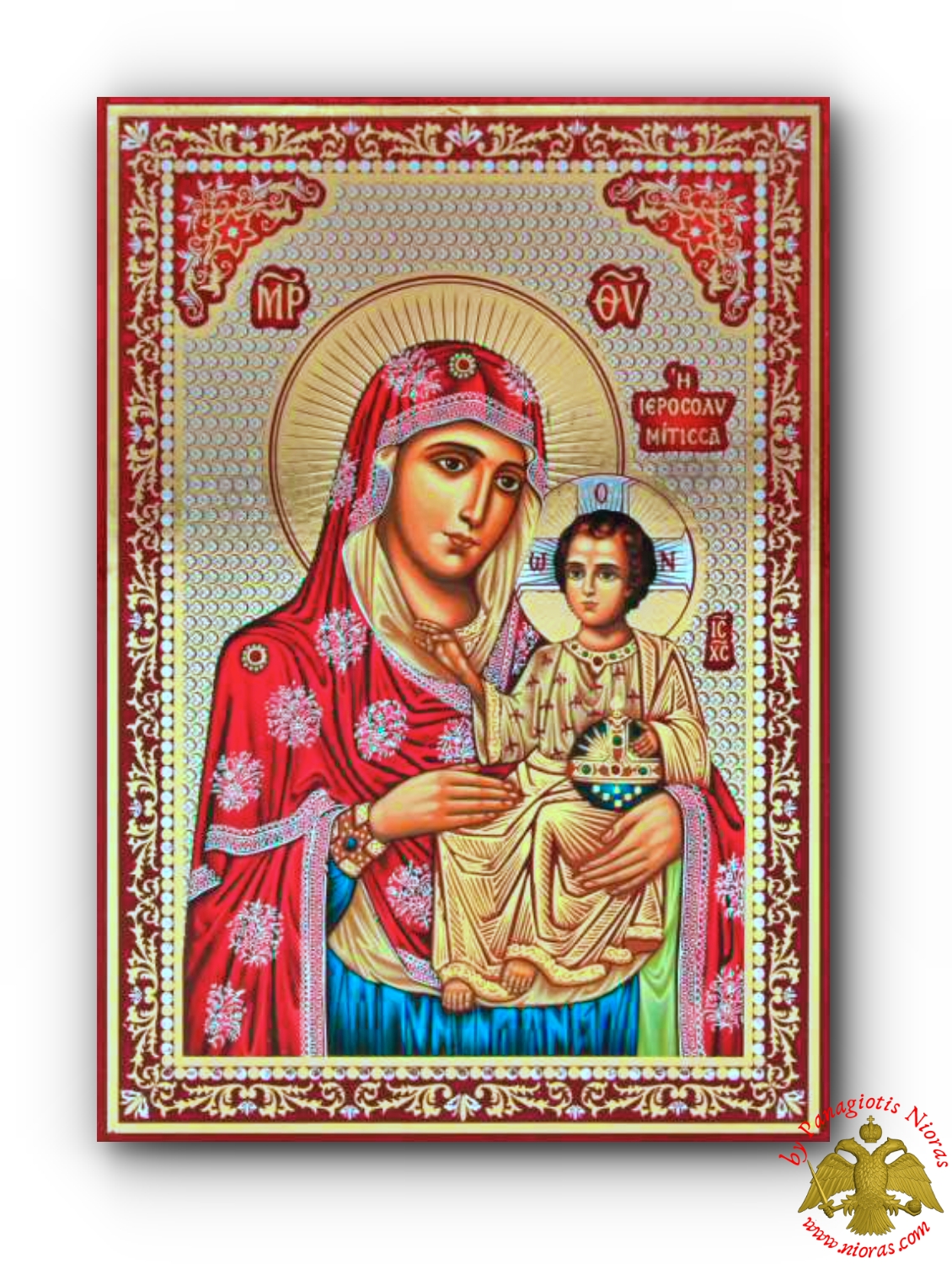 Russian Orthodox Holy Virgin Mary of Jerusalem Silver Printed Wooden Icon