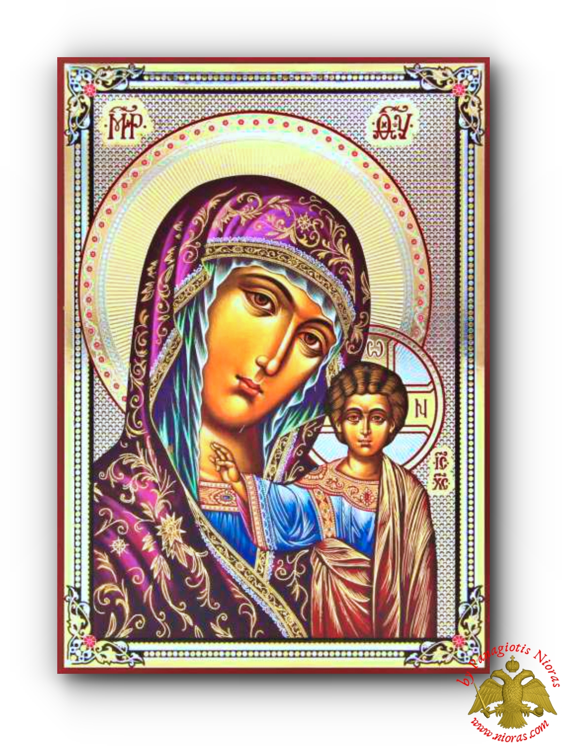 Russian Orthodox Holy Virgin Mary of Kazan Silver Printed Wooden Icon