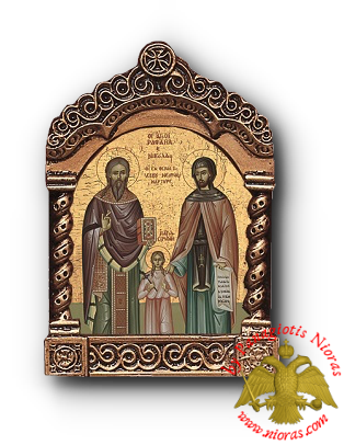 Antique Style Saint Raphael Icon with Church Style Frame 14x20cm