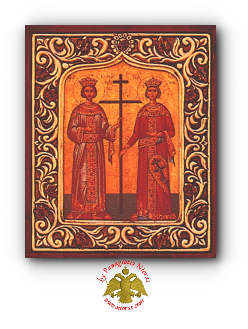 Orthodox Byzantine Style Saints Constantine and Helen Icon with Frame 21x26cm