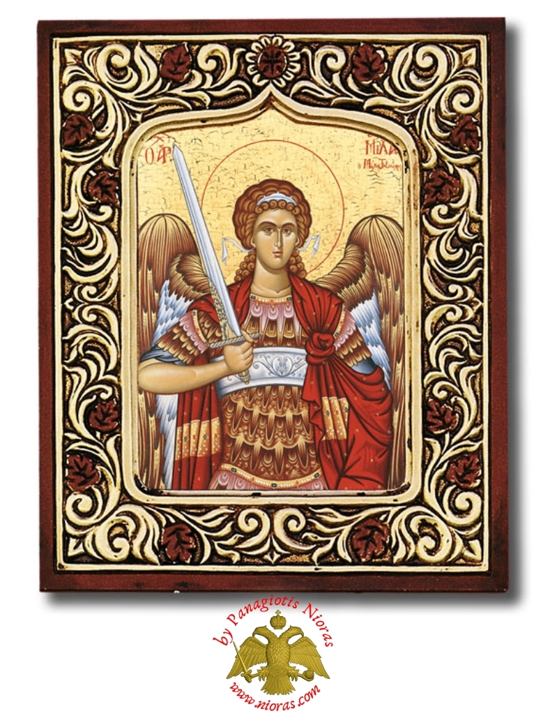 Orthodox Byzantine Style Archangel Michael Icon with Frame 21x26cm