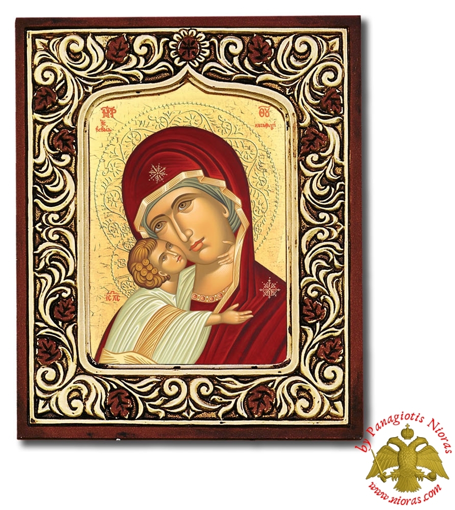 Orthodox Byzantine Style Theotokos Katafigis Icon with Frame 10x12cm