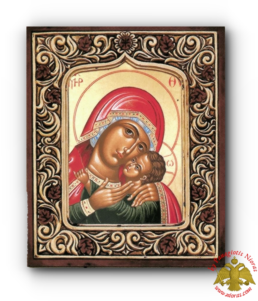 Orthodox Byzantine Style Theotokos Icon with Frame 30x35cm