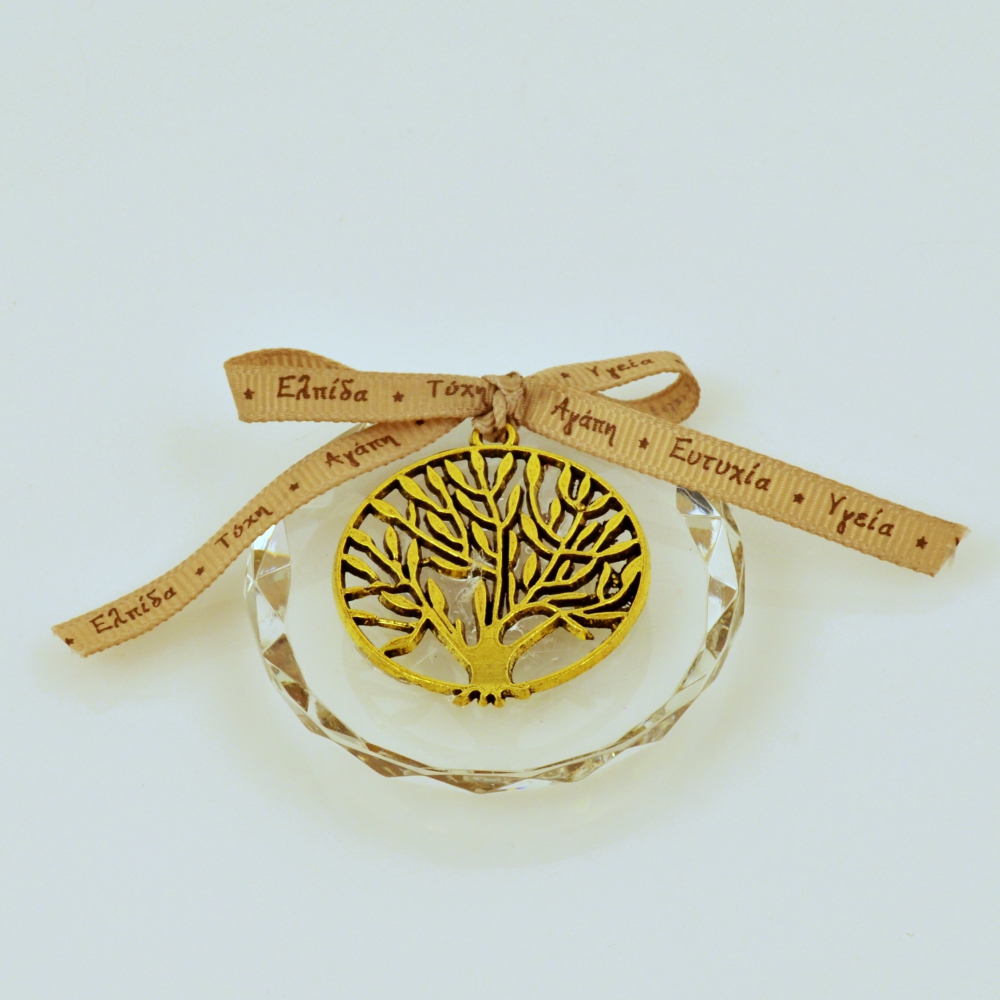 Lucky Charm Crystal with Brass Tree and Wish Ribbon