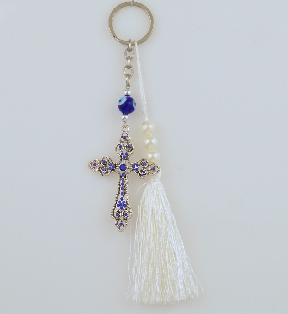 Lucky Charm Metal Nickel Cross with Stones with Tassel