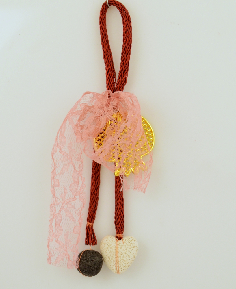 Lucky Charm Pomegranate with Heart in Burgundry Cord