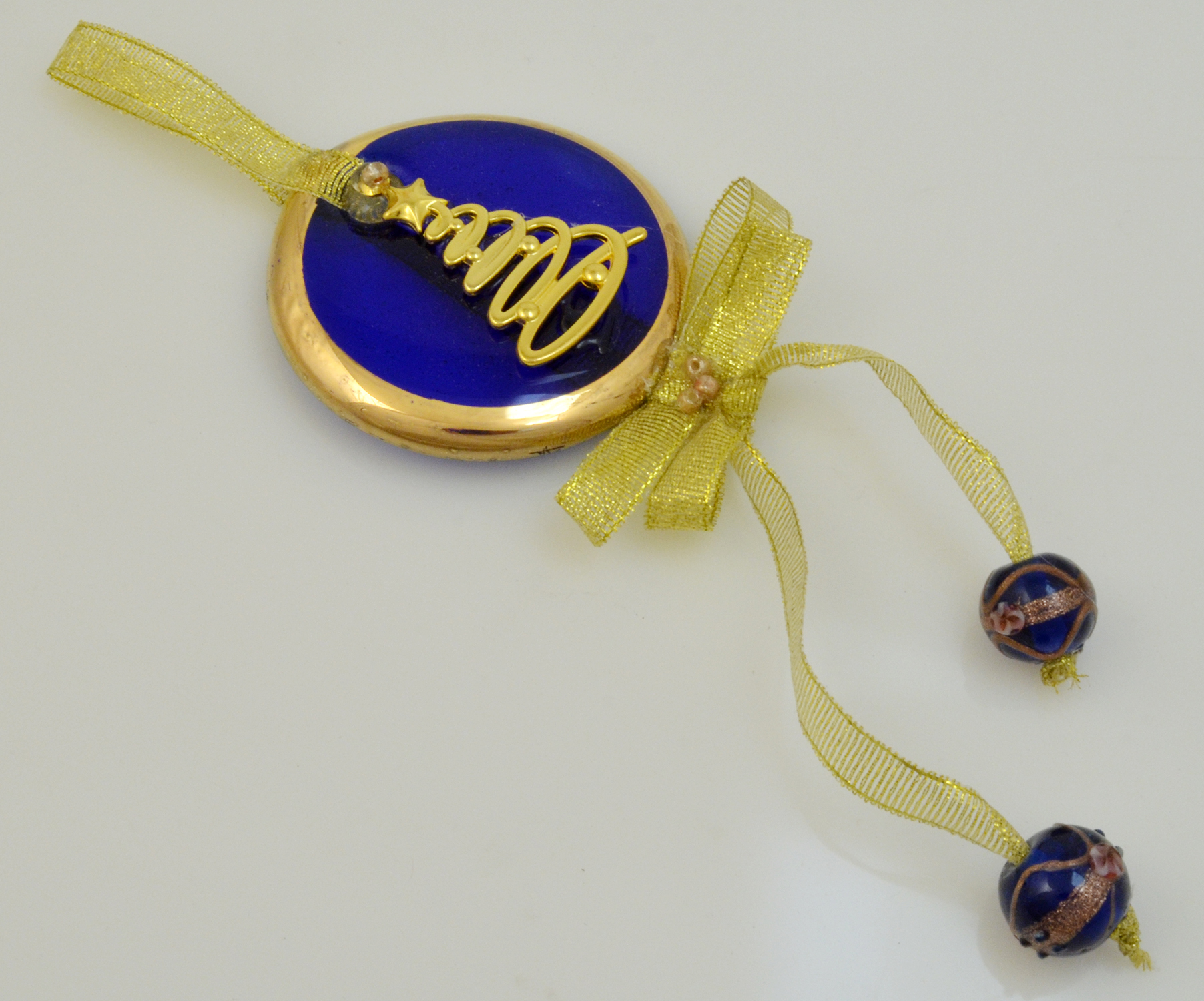 Lucky Charm 2020 Blue Glass Stone with Gold Plated Christmas Tree