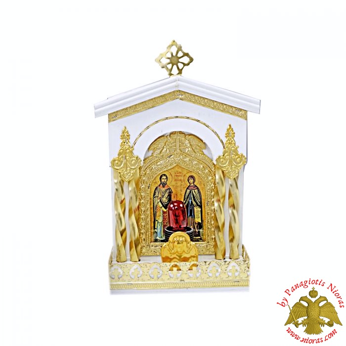 Traditional Orthodox Iconostasis with Lamp D White Coloured Saint Raphael