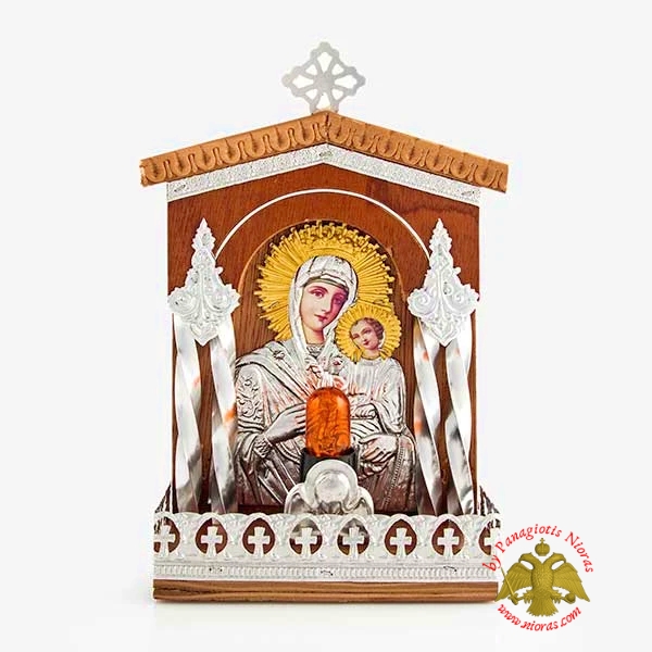 Traditional Orthodox Iconostasis with Electric Lamp 13x22cm Theotokos Icon