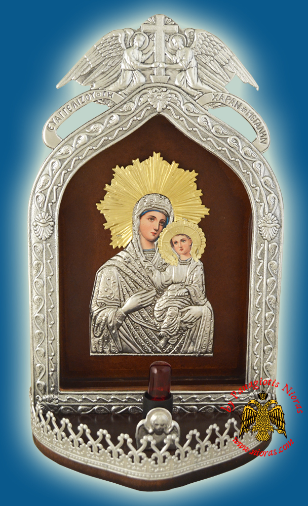 Electric Lamp Traditional  Icon With Angel Frame Copy of Tinos Icon 22x37cm