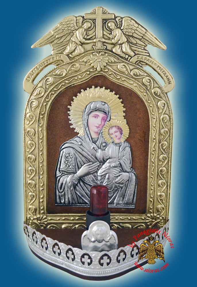 Electric Lamp Traditional Icon With Angel Frame Copy of Tinos Icon 15x28cm