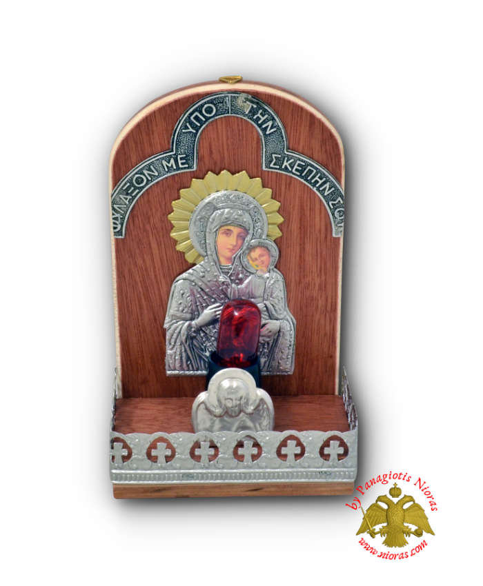 Traditional Orthodox Icon with Electric Lamp Oval Wooden Coloured