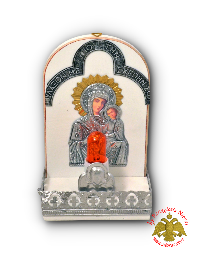 Traditional Orthodox Icon with Electric Lamp Oval  White Coloured