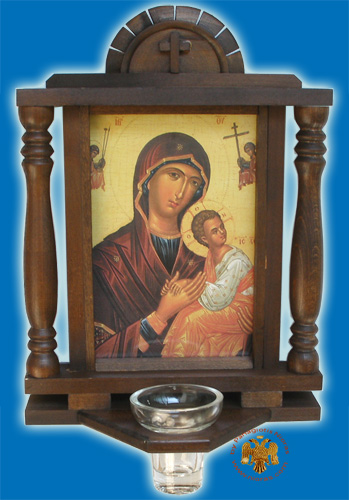 Orthodox Traditional WoodCarved Icon G' with Glass Oil Cup
