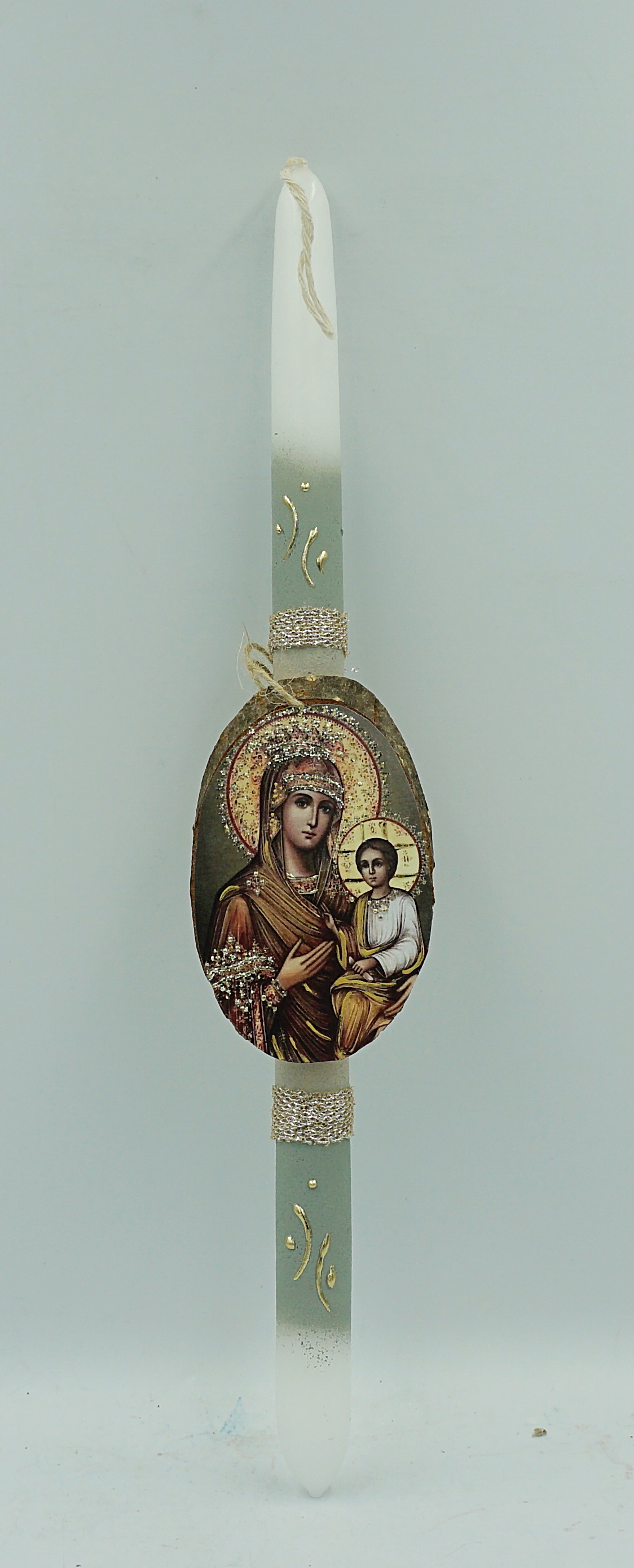 Pascha Candle with Theotokos Holy Wooden Icon 40cm