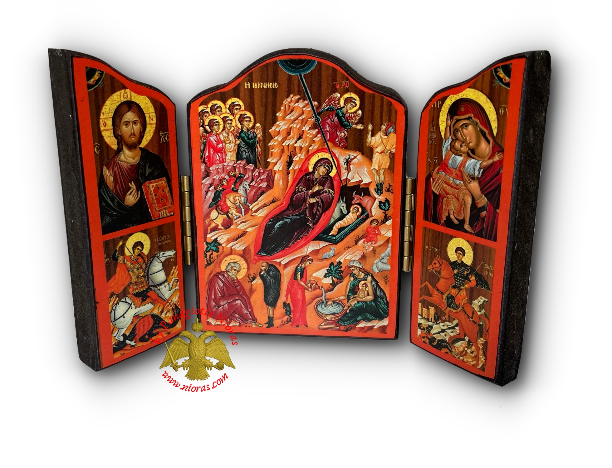 Orthodox Wooden Triptych With Holy Annunciation Inner Christ Nativity Icon 14x20cm