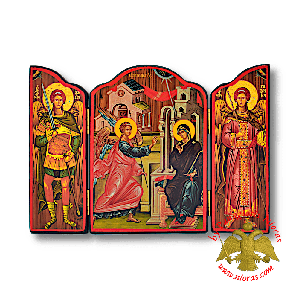 Orthodox Wooden Triptych With Holy Annunciation Icon 14x20cm