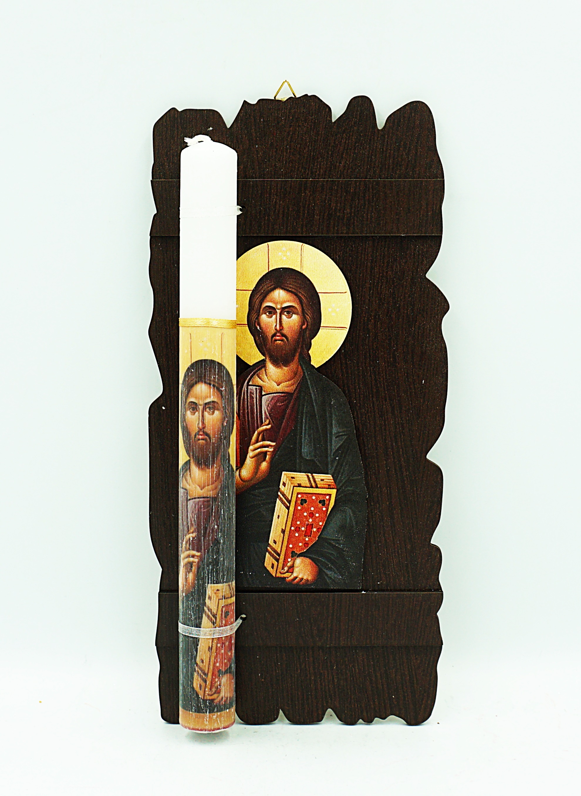 Easter Pascha Candle With Wooden Icon of Jesus Christ Holy Icon
