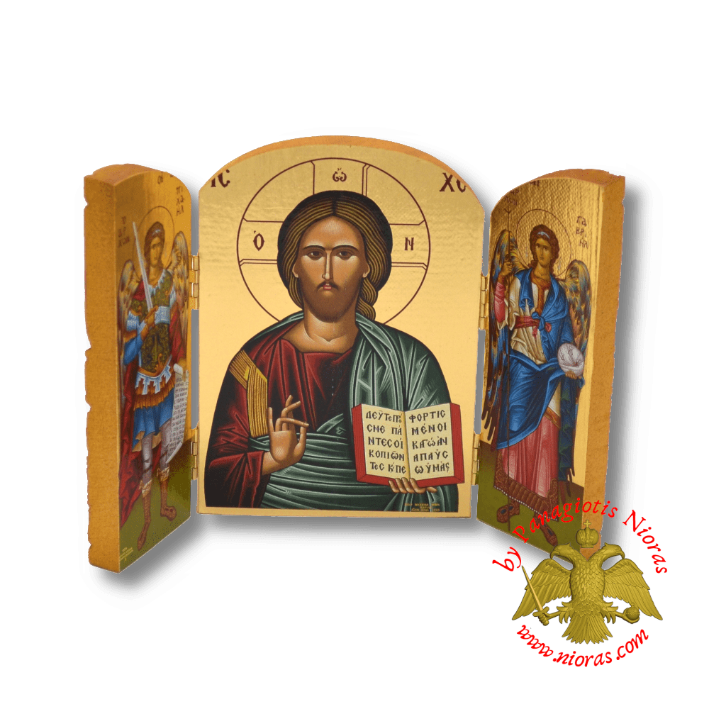 Icon Triptych 14cm x 20cm With Gold Leaf Paper Christ