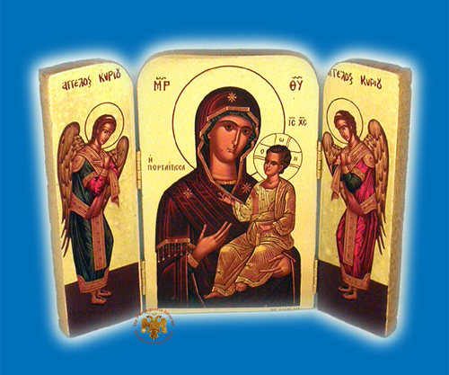 Icon Triptych Gold Leaf Paper Holy Theotokos 14x20cm