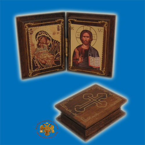 Diptych Wooden with Theotokos and Christ Orthodox Icons 4x5cm