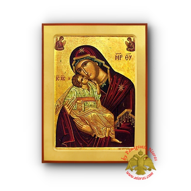 Holy Theotokos Sweet Kissing with Angels Byzantine Wooden Icon by Michael Monk