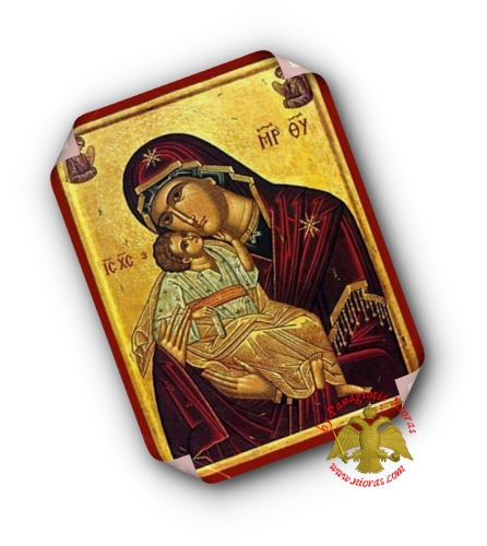 Laminated Byzantine Icon of Holy Virgin Mary Sweet Kissing with Angels - Michael Monk