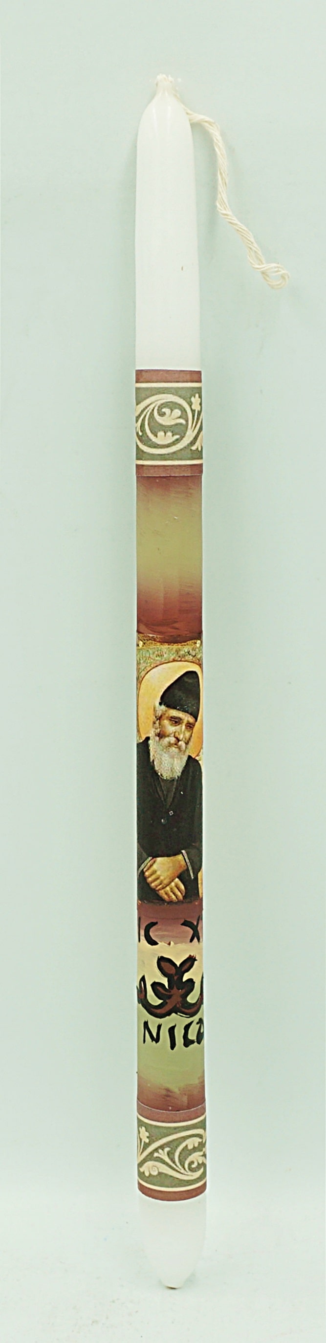 Easter Pascha Candle With Saint Paisios Holy Icon