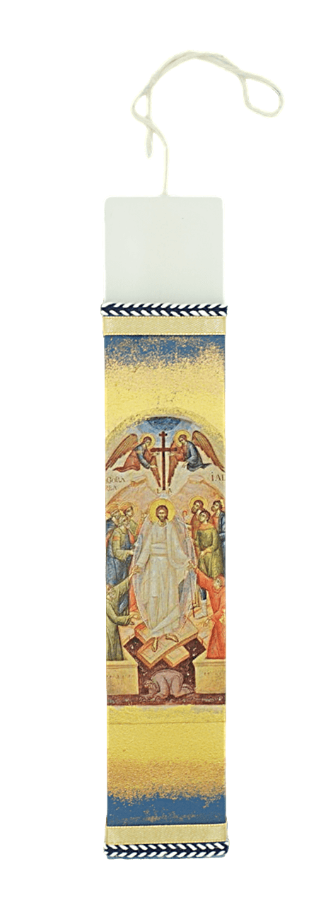 Easter Pascha Candle With Wooden Icon of Ressurection Holy Icon