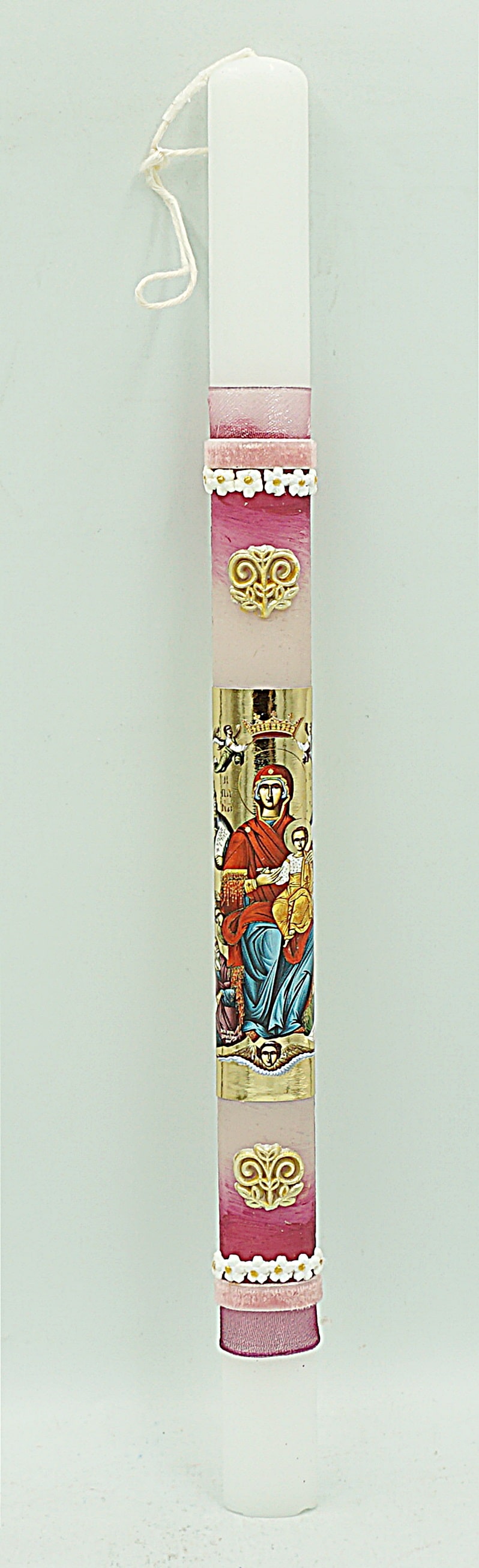Pascha Candle with Theotokos Pantanassa Holy Icon 40cm