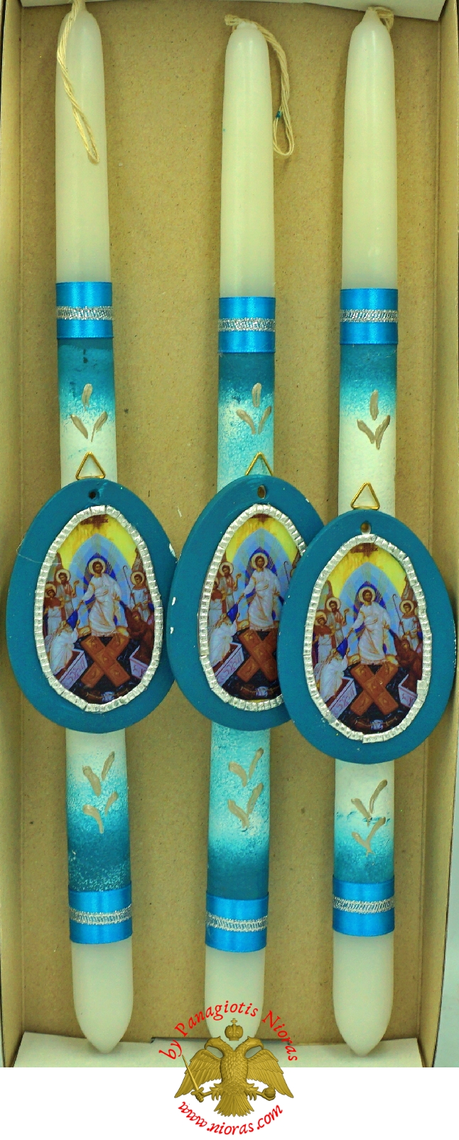 Pascha Candle Lampada with Jesus Christ Ressurection Holy Wooden Icon 40cm