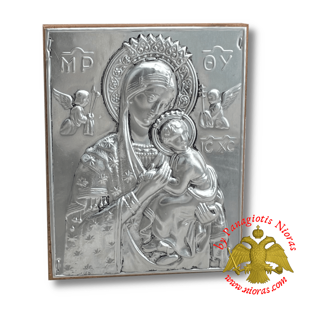 Theotokos Panagia Byzantine Aluminum Icon Nickel color 8x10cm