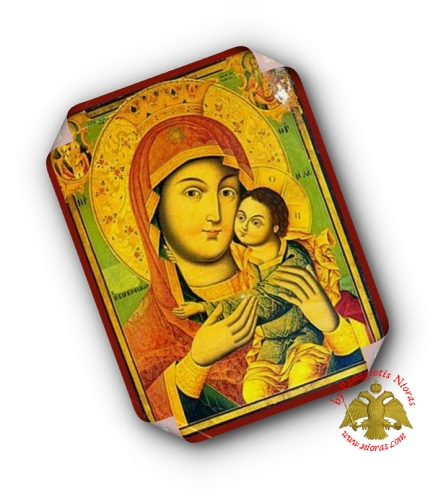 Laminated Byzantine Icon of Holy Virgin Mary Sweet Kissing - New Skete of Mount Athos