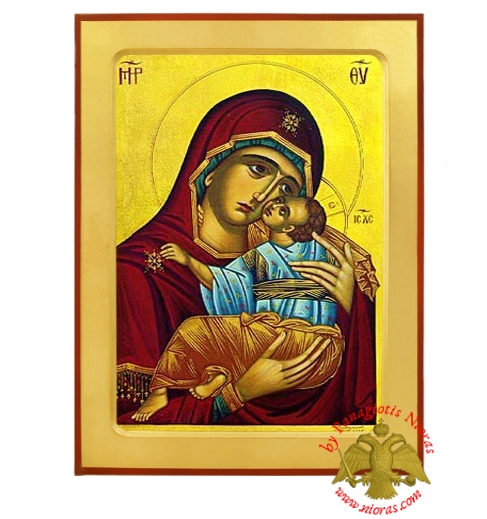 Holy Theotokos Sweet Kissing Byzantine Wooden Icon by Nun Kassiani