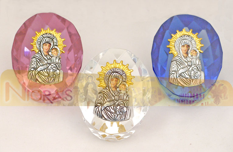 Silver Plated Theotokos Icon on Crystal B