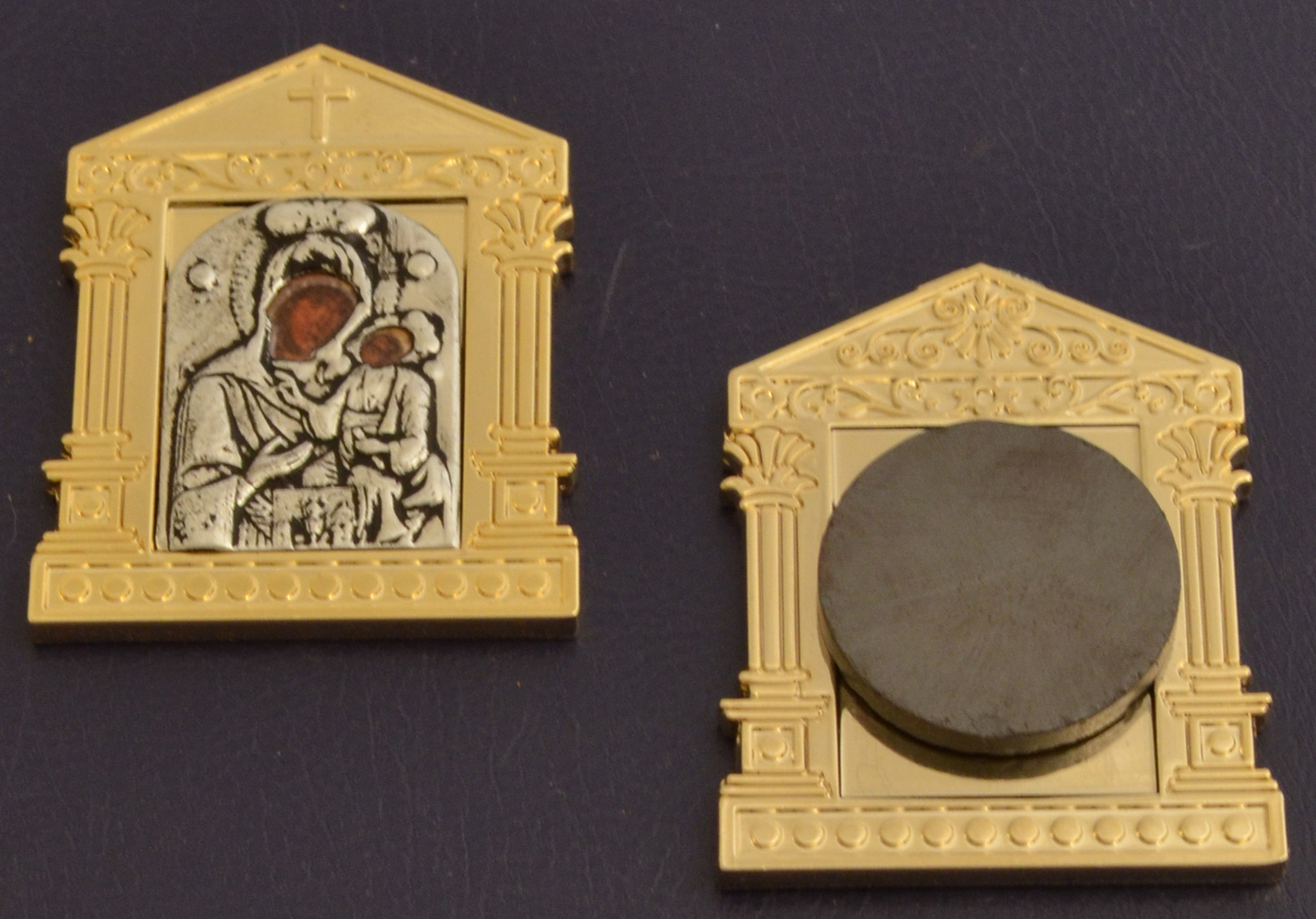 Orthodox Icon Mangets Metal Church Design Theotokos Ekatontapiliani of Paros Gold Plated
