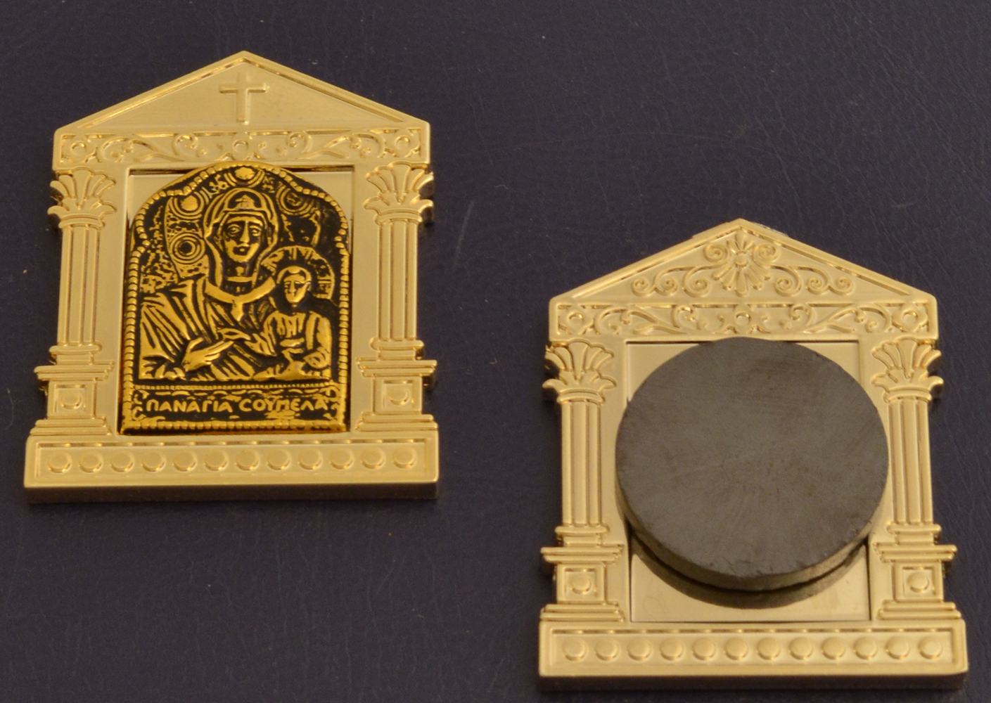 Orthodox Icon Mangets Metal Church Design Theotokos Panagia Soumela Gold Plated
