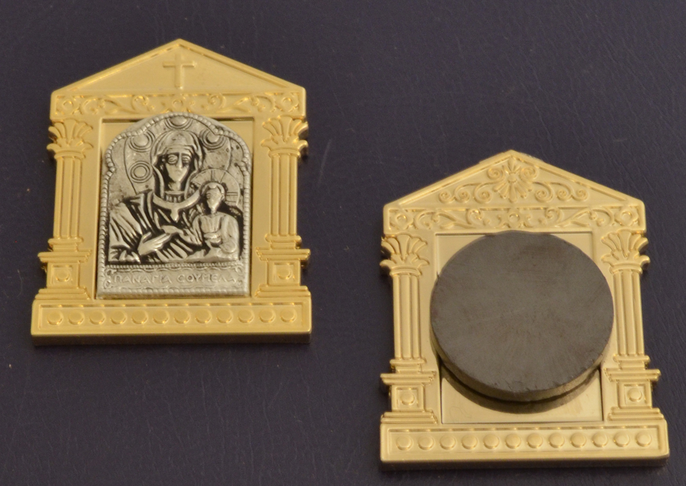 Orthodox Icon Mangets Metal Church Design Theotokos Panagia Soumela Gold Plated