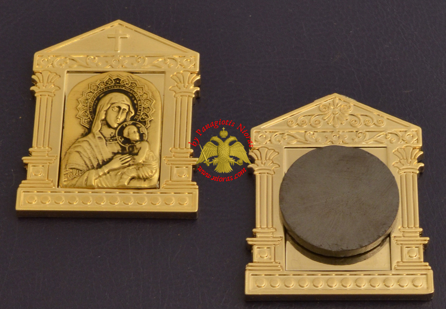 Orthodox Icon Mangets Metal Church Design Panagia Theotokos Gold Plated