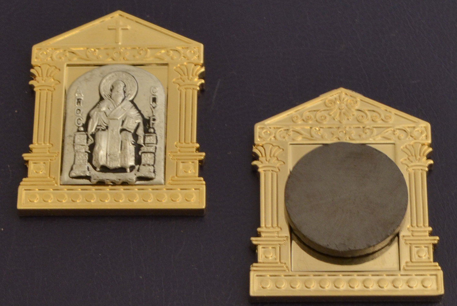 Orthodox Icon Mangets Metal Church Design Saint Spiridon Gold Plated