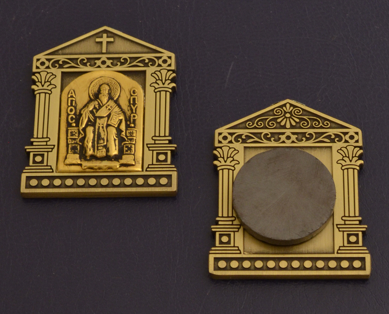 Orthodox Icon Mangets Metal Church Design Saint Spiridon Antique