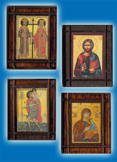 Wooden Orthodox Icon with Sticker in the Back