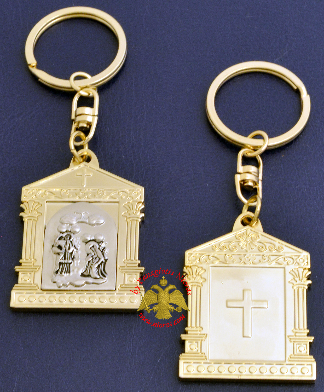 Orthodox Metal Keyring Church Design Gold Plated with Annunciation Holy Icon