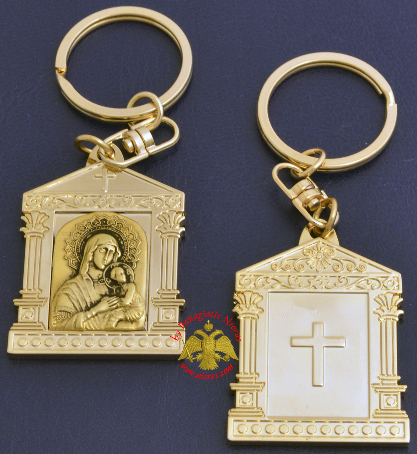 Orthodox Metal Keyring Church Design Gold Plated Panagia Theotokos Holy Icon