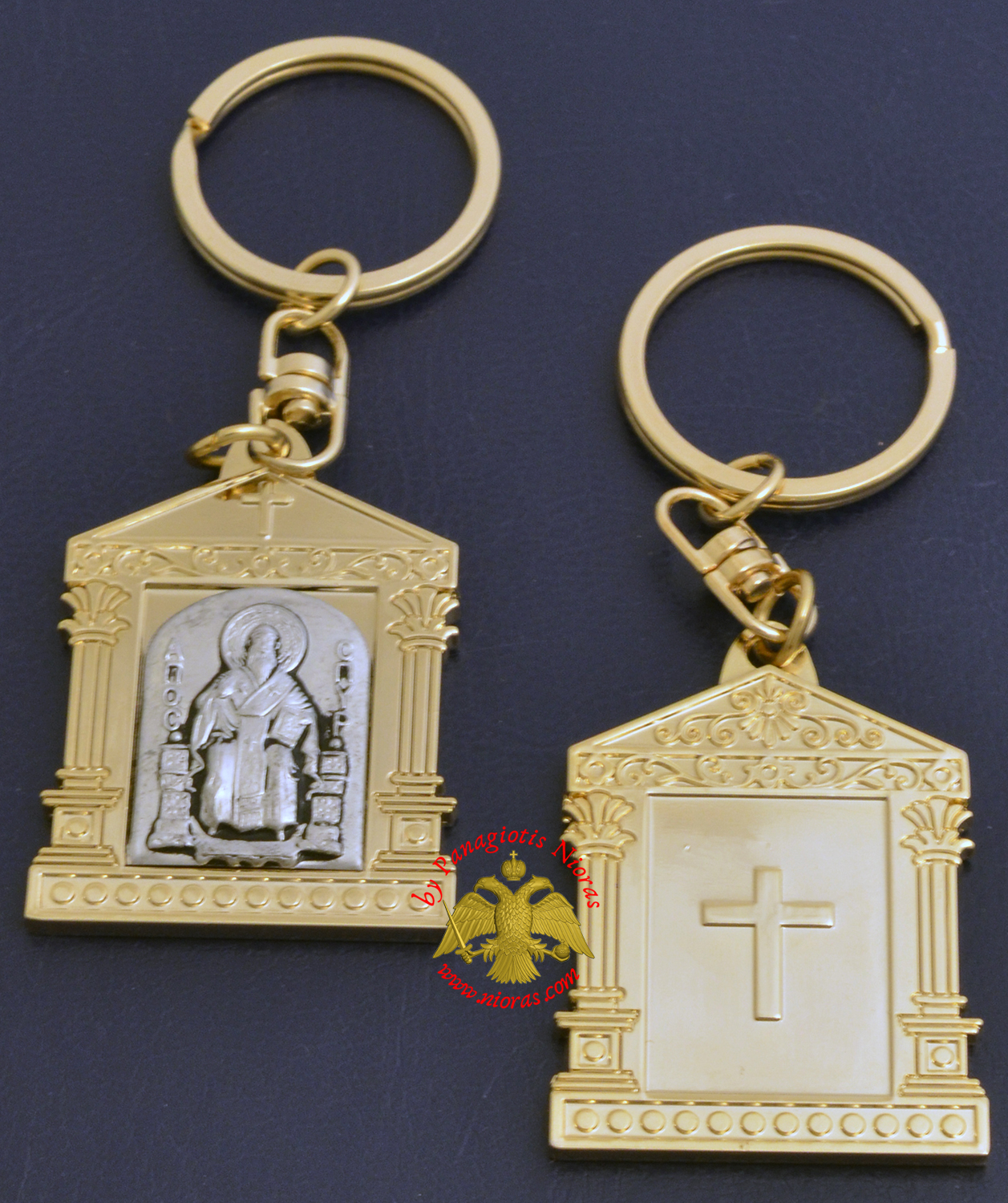 Orthodox Metal Keyring Church Design Saint Spiridon Gold Plated