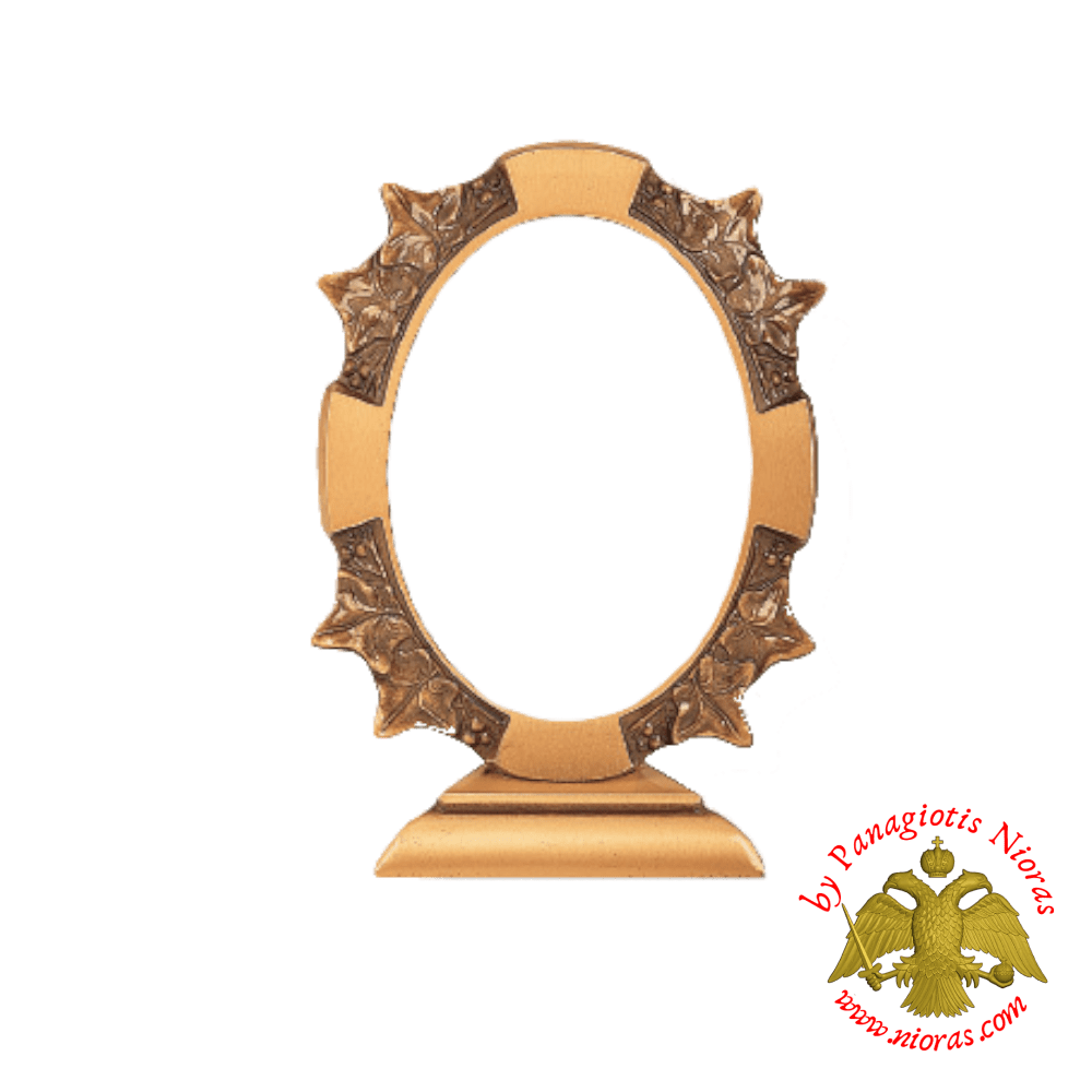 Cenotaph Bronze Metal Frame 9x12cm Oval for Cemetery Vine Design With Base