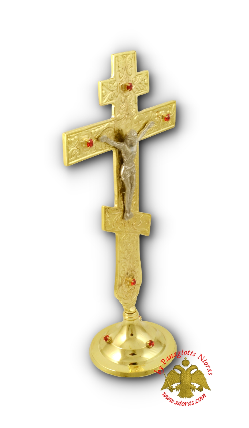 Russian Blessing Metal Cross Gold Plated Finishing 15x26cm with Standing Base