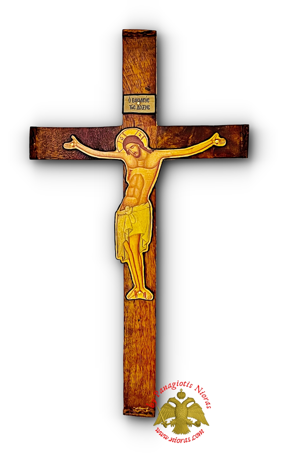 Byzantine Orthodox Wooden Wall Hanging Cross Antique Finish 20x35cm