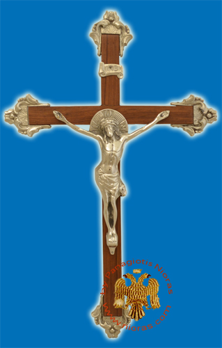Orthodox Wooden Cross with Metal Jesus Christ Figure Metal Corners 20x30cm