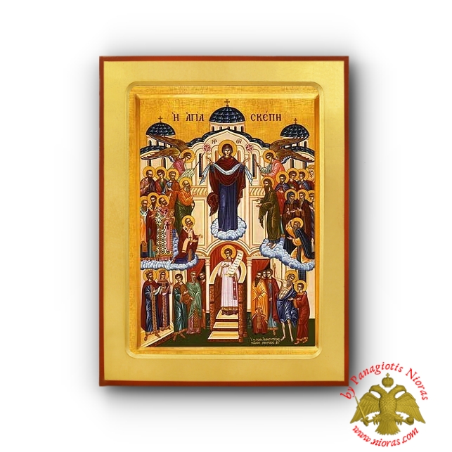 Holy Virgin Mary Skepe Protection Full Figure Byzantine Wooden Icon
